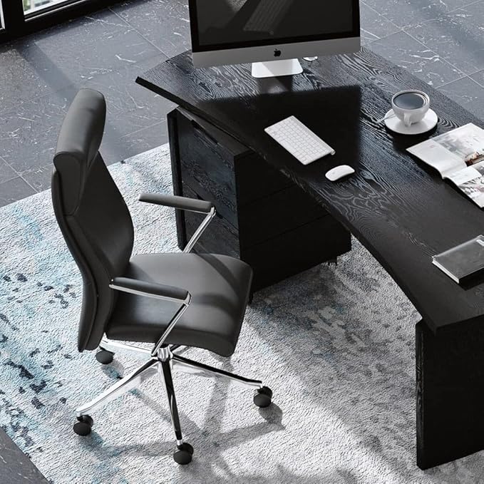 ZURI Draper Leather Executive Chair with Aluminum Frame- Dark Grey