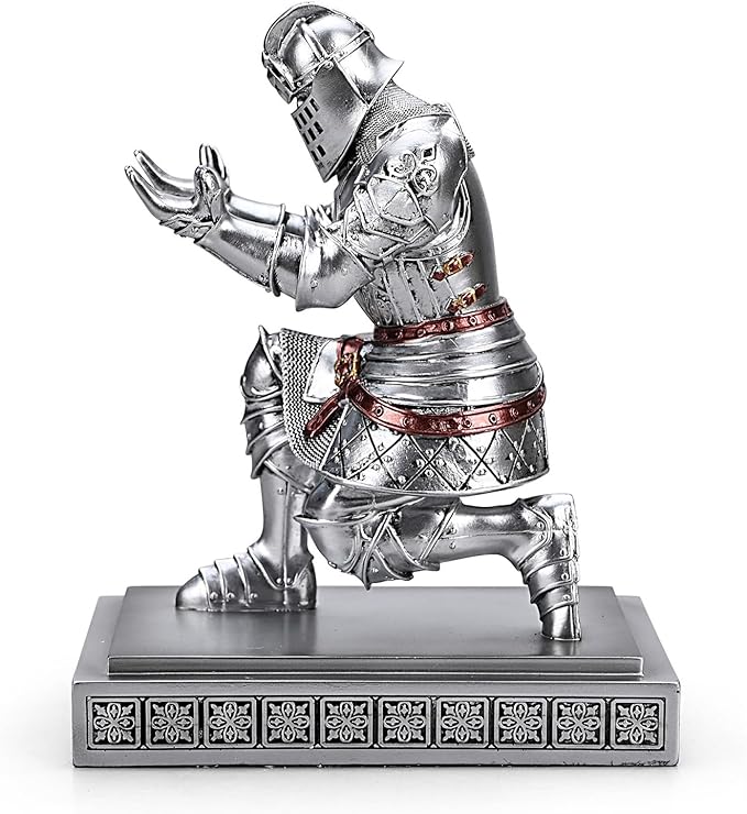 King's Guard Knight Pen Holder Pen Stand Desk Organizers and Accessories Resin Pencil Holder as Gift for Office and Home (Silver)