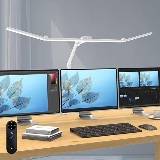 Micomlan 3000 Lumen Super Bright Led Desk Lamp for Home Office, 47Inches Long Architect Desk Lamp with Clamp, Dimmable Table Light with Adjustable Monitor Light Bar Tall Office Lighting for Computer