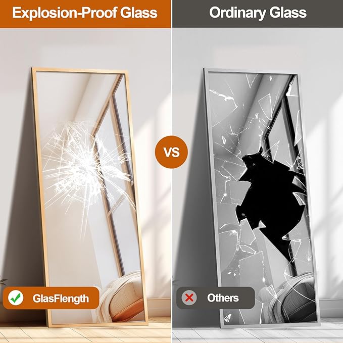 64"x21" Full Length Mirror Rectangle Body Dressing Floor Standing Mirrors for Bedroom & Cloakroom, Gold