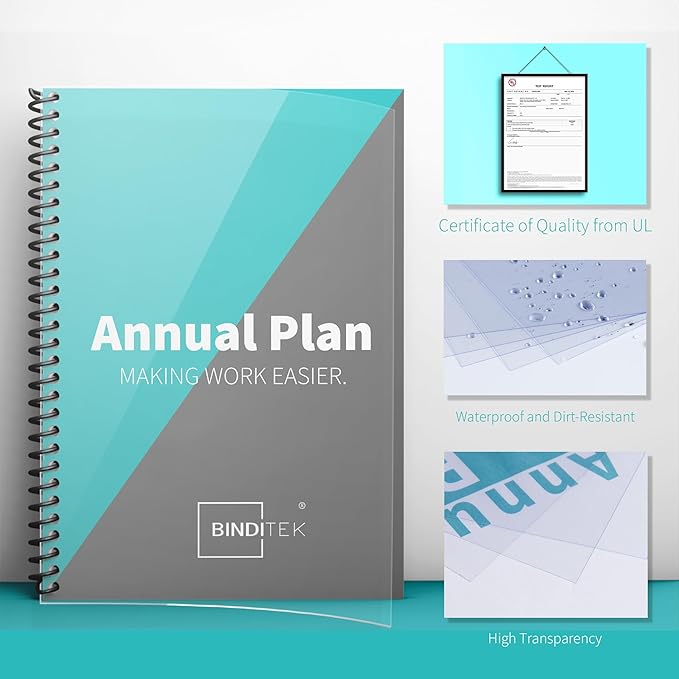 Binditek 200 Pack 8 Mil PVC Clear Binding Covers, 8.5 x 11 Inches, Letter Size, Square Corners, Un-Punched, Office Supplies