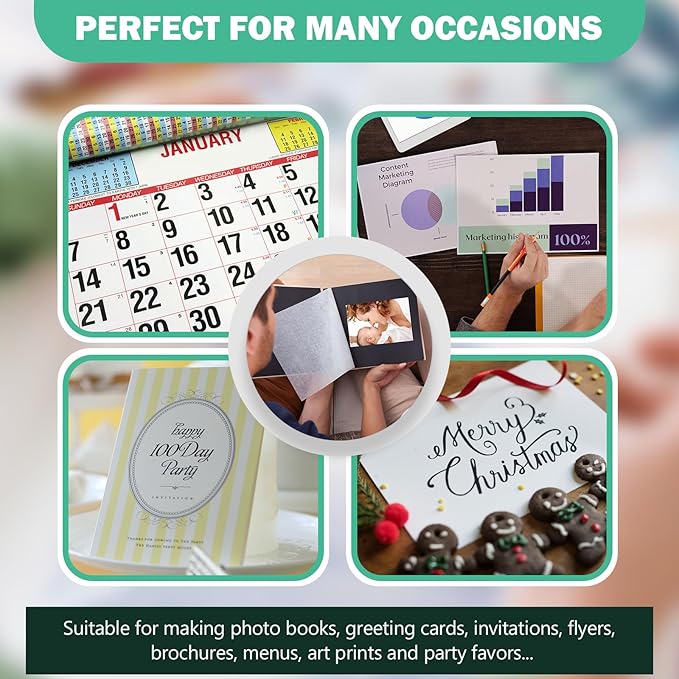 8.5x11 Glossy Photo Paper - Photo Quality Paper for Inkjet Printer, US Letter Size, 100 Sheets, 200GSM (P8511YB200GP)