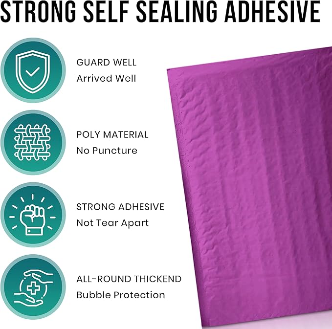 Levex - #000 4" x 8" [10 Pack] Purple Poly Bubble Mailers, Padded Envelope Mailers, Packing Envelope & Mailing Bags for Shipping