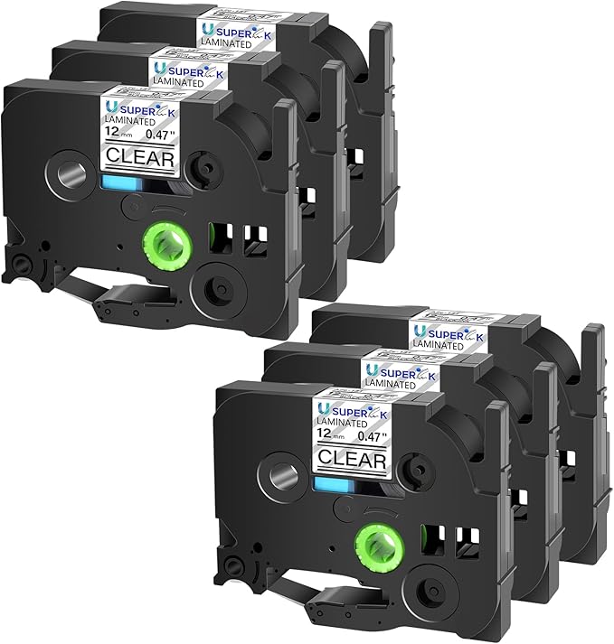6PK Compatible for Brother P-Touch Label Maker Tape TZe-131 TZ-131 TZe131 TZ131 Black on Clear 12mm 1/2 inch 0.47'' x 26.2ft Laminated TZe TZ Label Tape for PT-H300LI P700 P710BT P750W