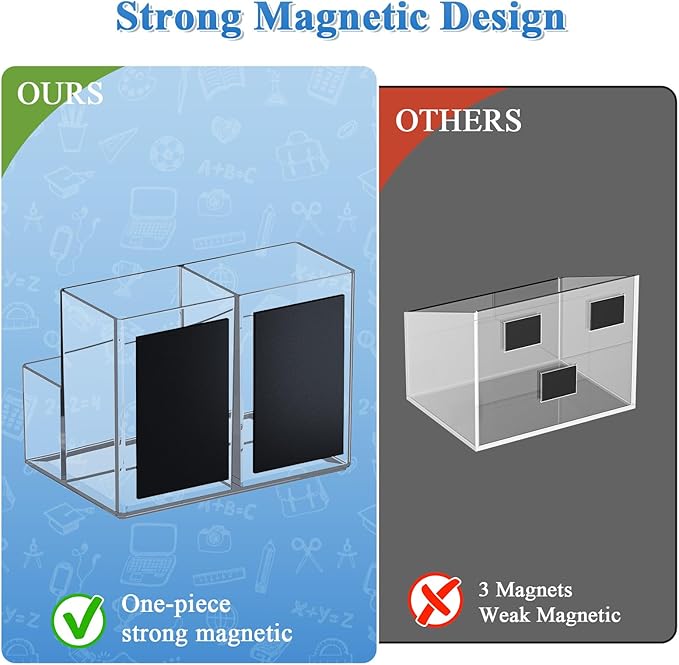 Marbrasse Acrylic Magnetic Pen Holder, Dry Erase Marker Holder, Magnetic Whiteboard Pencil Holders for Refrigerator, Locker, School and Office,Clear