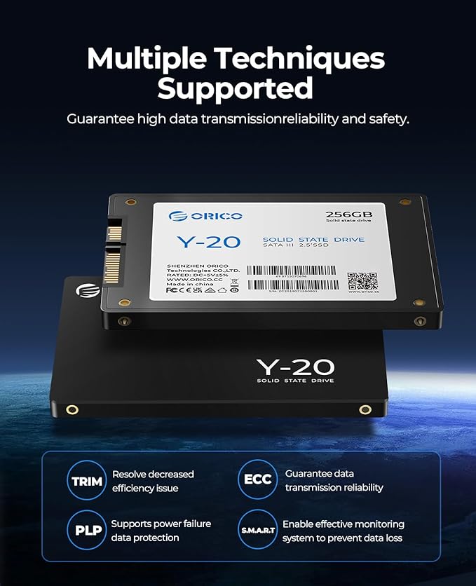 ORICO 1TB SATA SSD 2.5 Inch Internal Solid State Drive, Read Speed up to 500MB/s, SATA III 6Gbps for Desktop Laptop NAS DIY External Drive - Y20
