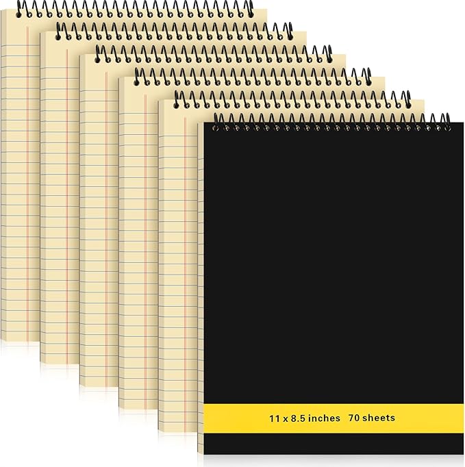 6 Pcs Legal Pad Top Spiral Bound Notebook 70 Sheets Wirebound Notepad Double Sided Ruled Memo Steno Book with Stiff Back Cover for Business(8.5 x 11 Inches,No Holes,Yellow)