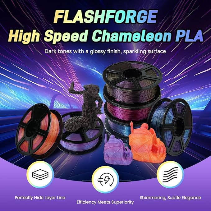 FLASHFORGE Chameleon Gradient Rapid PLA Filament Yellow & Pink, High Flow Speedy Filament 1.75mm Max 500mm/s Fast Printing, Displays Shimmering Effects from Various Angles and Light