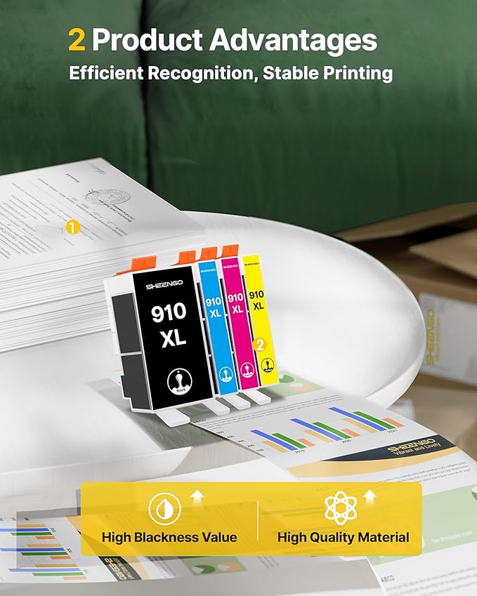 910XL Ink Cartridges for HP Printers (4 Pack) Replacement for HP 910XL Ink Cartridges Combo Pack Use for OfficeJet 8010 8020 Series, Pro 8020, 8030 Series Printer | Black Cyan Magenta Yellow