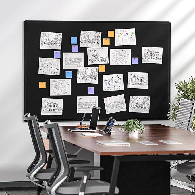 MaxGear Extra Large Bulletin Board 72" x 48", Foldable Felt Board Vision Board Supplies, Cork Board for Office, Home, School, Small Pin Boards for Walls Decorative Display Board Black