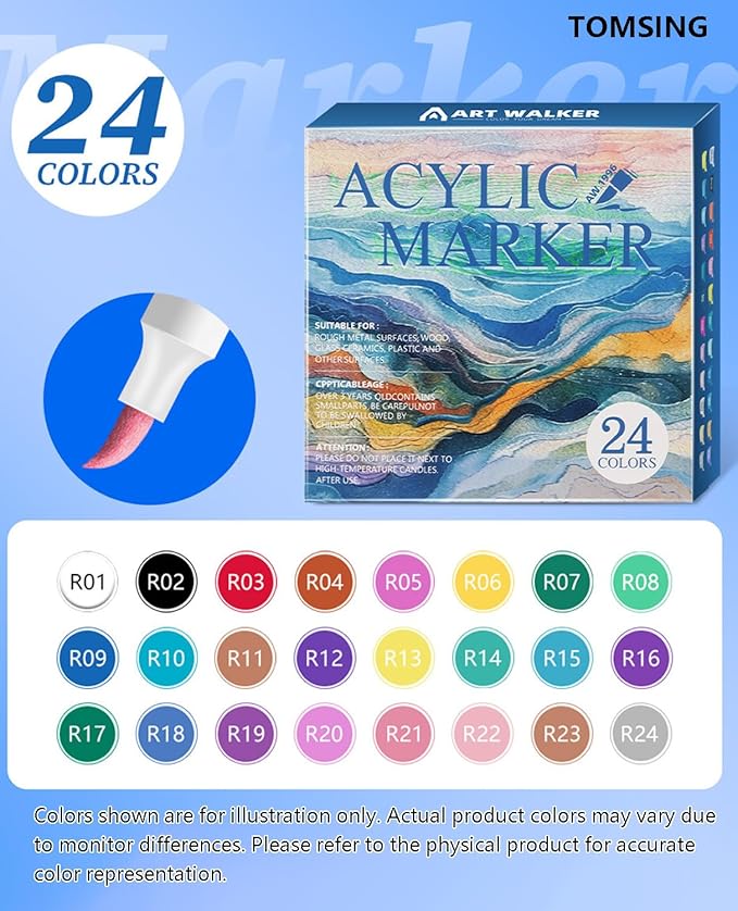 24 Colors Brush Markers Pens,Water-based Ink and Quick-Drying,Painting Supplies Perfect for Plastic Sheets Fabric Bags Ceramics Stone Pottery Wood and Handmade Crafts（24 Colors）