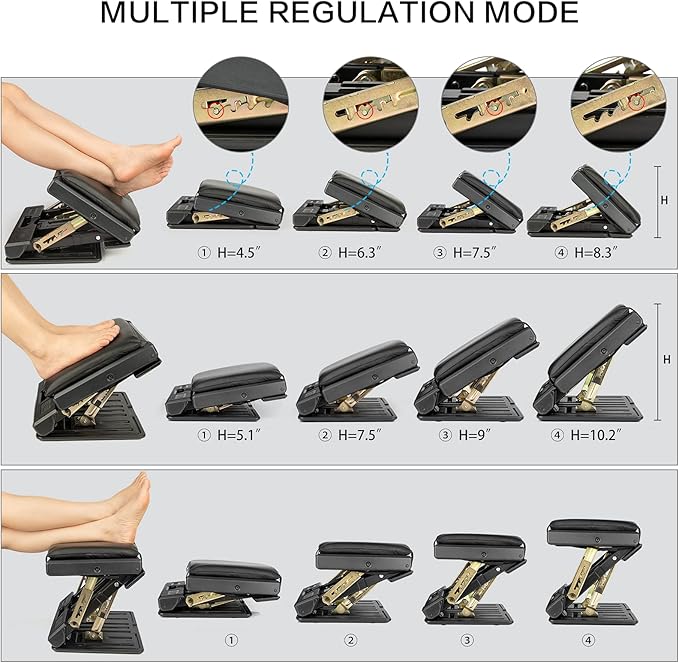 Adjustable Footrest with Removable Soft Foot Rest Pad Max-Load 140Lbs with 4-Level Height and Angle Adjustment Massage Footrest Under Desk for Car Travel, Kid's Writing, Office