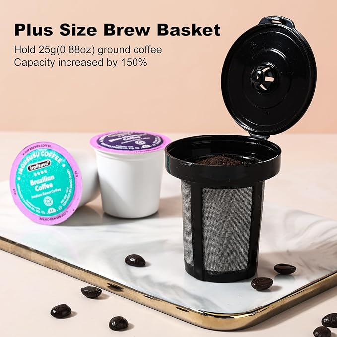 K Cup Coffee Maker, Single Serve coffee machine or Ground Coffee Machine 2 in 1, 6 to 14 Oz Brew Sizes, Mini One Cup Coffee Maker with Self cleaning Function, Fits Travel Mug, Black