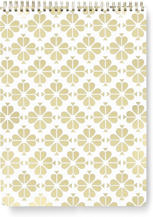 Kate Spade New York Large Top Spiral Notebook with 160 Lined Pages College Ruled, 11" x 8.5" Blank Hardcover Journal, Gold Spade Floral