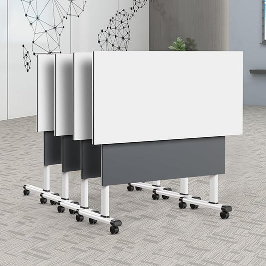Folding Conference Table, Modern Large Conference Room Tables with Flip-Top Design, Foldable Conference Table Meeting Table with Wheels, Mobile Seminar Training Tables for Office Classroom (4, Gray)