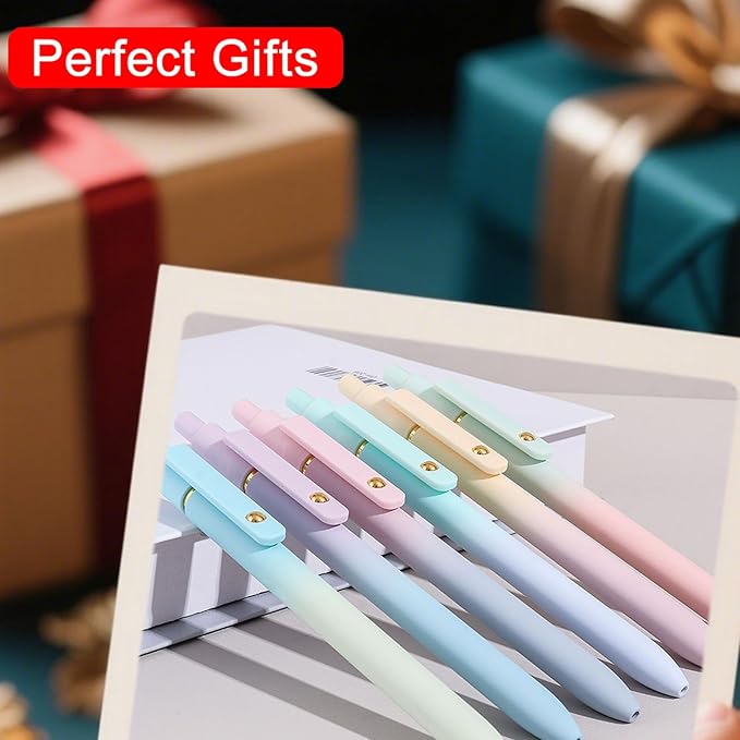 ITAWIXS Gel Pens, 6 Pcs 0.5mm Quick Dry Black Ink Pens Fine Point Smooth Writing Pens, Cute Office School Supplies Gifts for Women