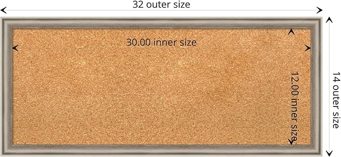 Amanti Art Natural Cork Board for Wall, 14x32 Vision Board with Silver Wood Frame, Medium Corkboard Office Decor for Home Organization, Casual Corkboard Pinboard to display items for home organization