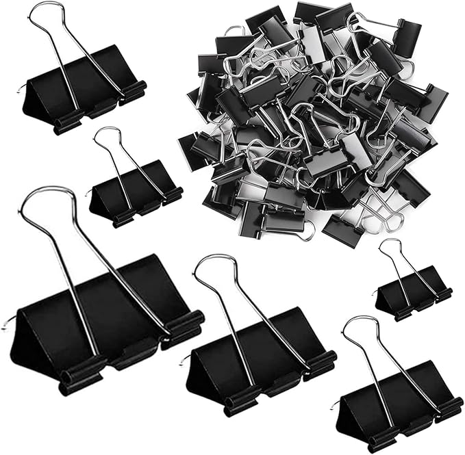 Binder Clips Paper Clamps 300 Pack Assorted Sizes (Black), Jumbo, Large, Medium, Small, Mini and Micro,6 Sizes for Office, School and Home