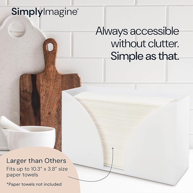 Paper Towel Holder Countertop - 10.75" x 6.5" x 4" White Acrylic - Multifold Hand Towel Dispenser & Napkin Organizer for C-Fold, Z-Fold & Trifold Napkins