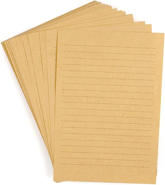 100pcs Vintage Kraft Stationary Paper 8.3 x 11.5 inch, A4 Sheets 120gsm Printable Lined Stationery Writing Letter Papers Bulk Set for Personalized Letters, Creative Poems, Lyrics, Office Notes