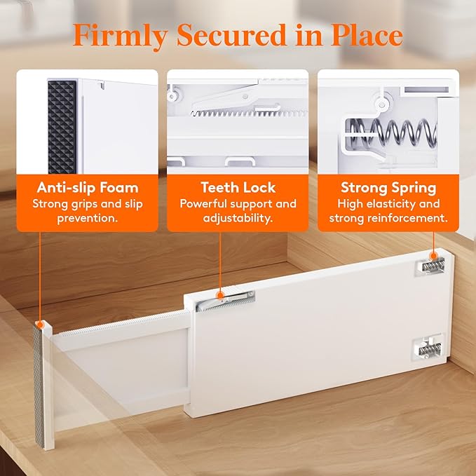 Lifewit 4 Pack Drawer Dividers Plastic 5" High, 13.5-22" Adjustable Drawer Organizers for Clothes, Expandable Dresser Separators in Bedroom/Bathroom/Kitchen/Fridge/Office Organization and Storage