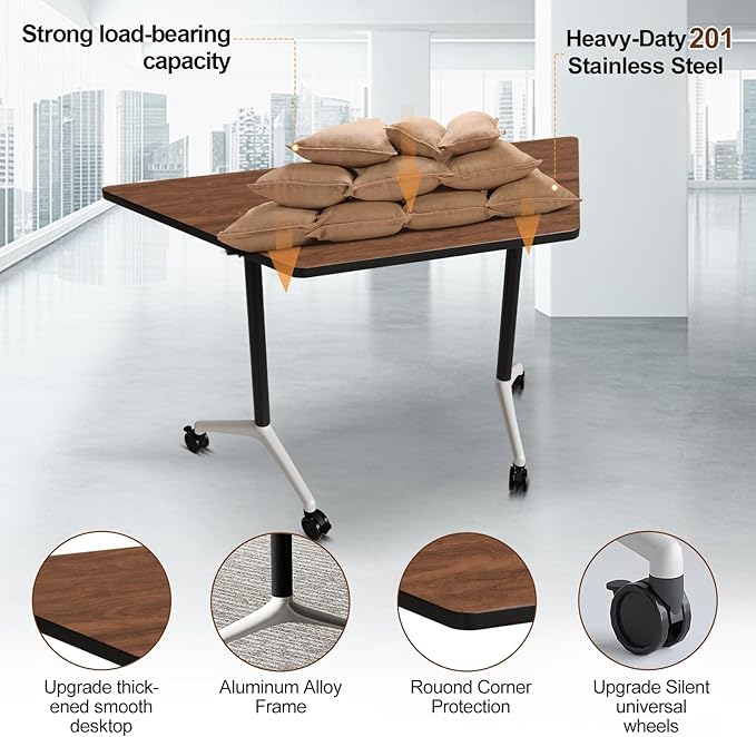 Conference Room Table with Flip-Top Design for Dynamic Meetings, Business Table Computer Desk with Heavy-Duty Frame,Foldable Seminar Meeting Tables for Home Office (6, D, 47.2IN)