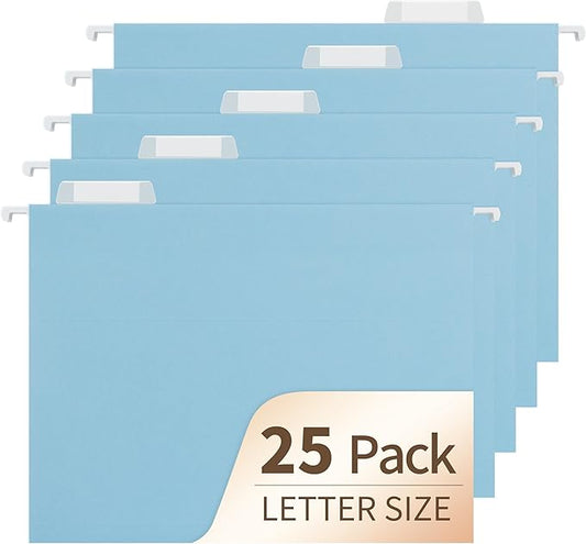 Hanging File Folders, 25 Pack Letter Size File Folders with 1/5-cut Tabs, Office Essentials for Filing Cabinet & Desk Storage