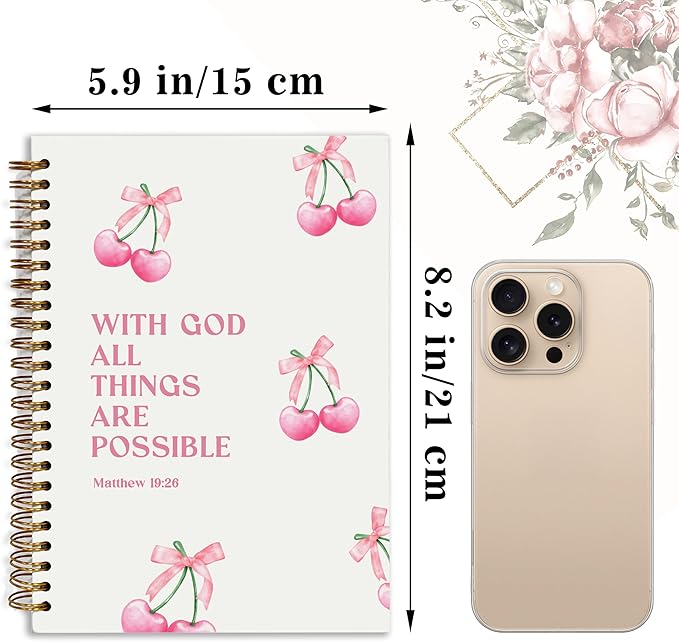 Bible Notebook, A5 Spiral Christian Journal with Floral Pink Butterfly Notebook, Bible Verse-God Says You Are, Inspirational Notebooks for Women, Bible Study, Gift for Birthday Christmas
