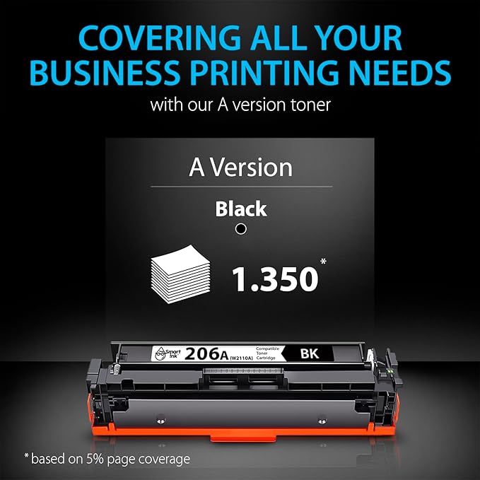 Smart Ink Compatible 206A Toner Cartridge Replacement for HP 206A Toner Cartridges (1 Black Pack) 206X with Chip to use with Color Laserjet Pro MFP M283fdw M283cdw Laserjet Pro M255dw M255nw