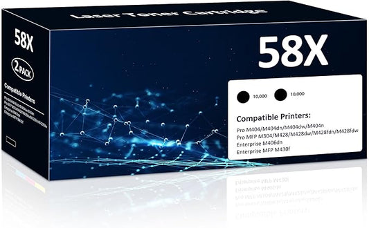 58X CF258X Toner Cartridges 2 Black Compatible for HP-58X CF258X 58A CF258A High Yield Toner Cartridge Work with Laser Jet Pro M404n M404dn M404dw M304 MFP M428dw fdn fdw Enter Prise M406dn MFP M430f