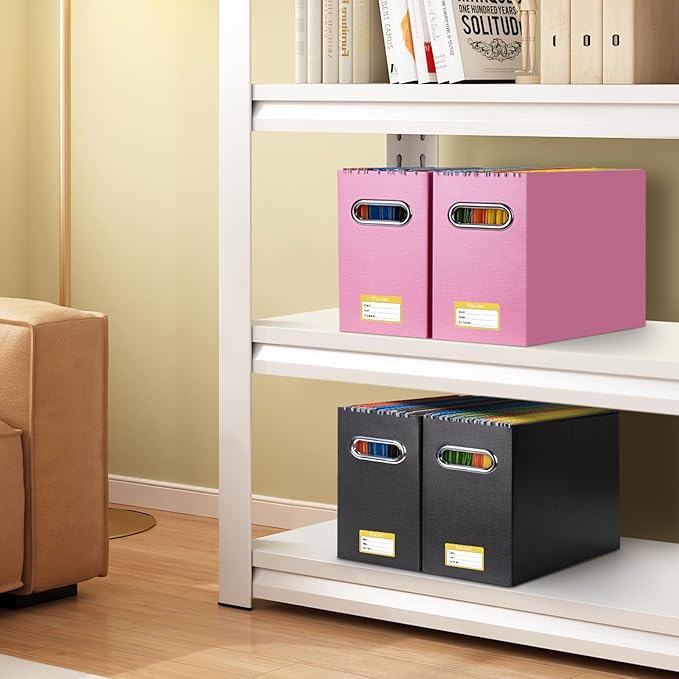 BALEINE File Organizer Box, Cardboard File Folder Organizer with Handle for Letter Size, Portable Collapsible Hanging Filing Box for Home Office Document Storage (4 Pack, White)