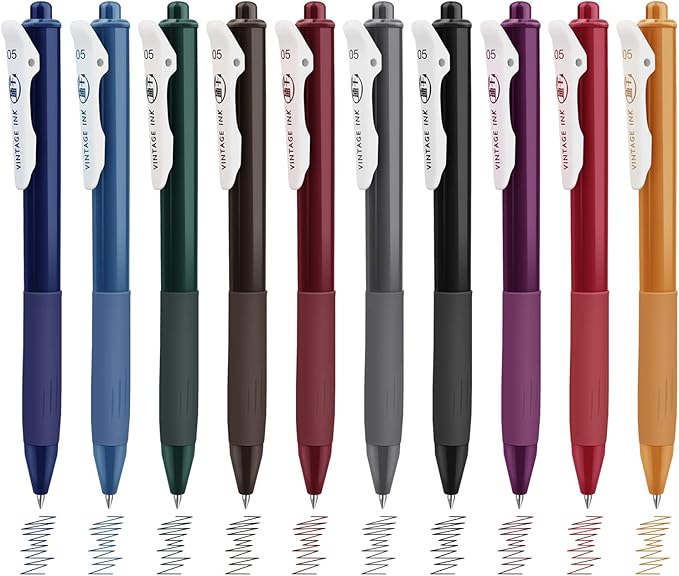 MyLifeUNIT Retractable Gel Pens, Quick Dry Ink Vintage Colors Pens for Journaling, Medium Point (0.5 mm), 10 Assorted Colors