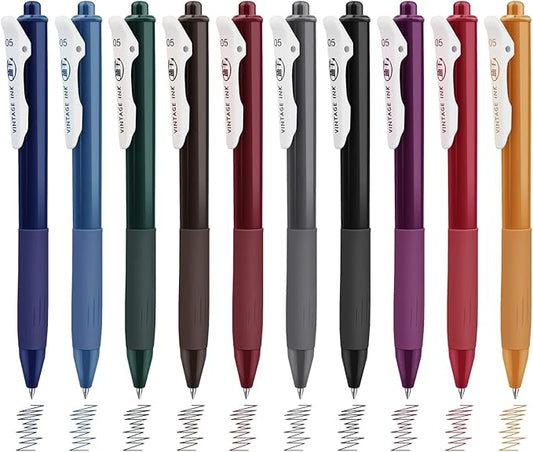 MyLifeUNIT Retractable Gel Pens, Quick Dry Ink Vintage Colors Pens for Journaling, Medium Point (0.5 mm), 10 Assorted Colors