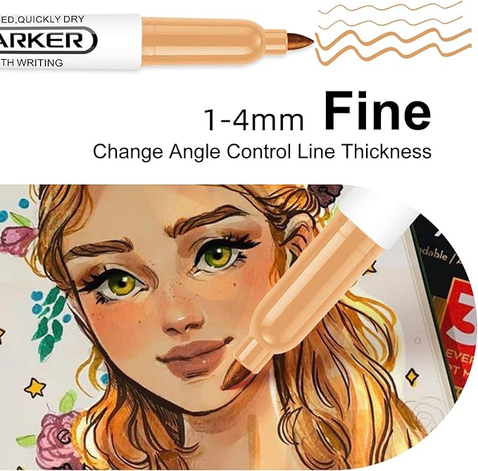SFAIH 24 Skin Tone Permanent Markers - Assorted Portrait Colors, Fine Point Permanent Markers for Portrait, Figure, Animals, Trees Painting, Coloring Book, Decorate Wood, Quick Drying, Fade Resistant