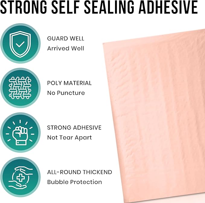 Levex - #000 4" x 8" [5 Pack] Light Pink Poly Bubble Mailers, Padded Envelope Mailers, Packing Envelope & Mailing Bags for Shipping