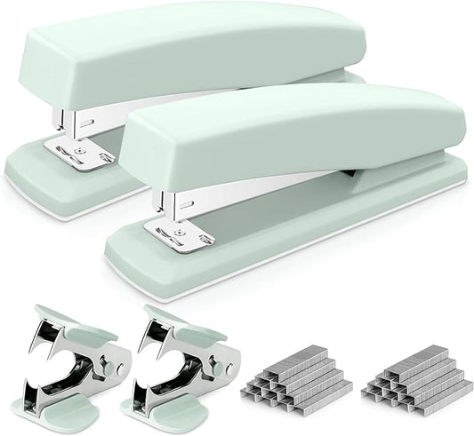 Deli Desktop Stapler, 2 Pack, 25 Sheet Capacity, Includes 2000 Staples and 2 Staple Removers, Green