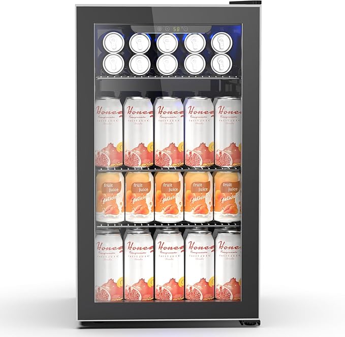 26 Bottle Wine Cooler 130 Can Beverage Refrigerator, Small Freestanding Cabinet Wine Cellar with 40℉-61℉ Temperature Control Glass Door, Black