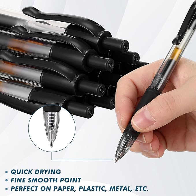 Jetec 500 Pcs Premium Gel Roller Pens Bulk, Fine Point 0.7 mm, Retractable Gel Ink Roller Ball Pens for Writing Journaling Taking Notes Office (Black)