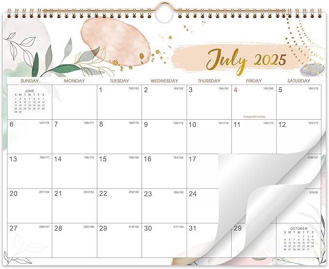 Wall Calendar 2025-2026 – Calendar 2025-2026, 11.5 x 15 In, July 2025 - December 2026, 18 Monthly Calendar, Large Block with Julian Dates, Thick Paper, Holidays, Hanging Hook, Twin-wire Binding