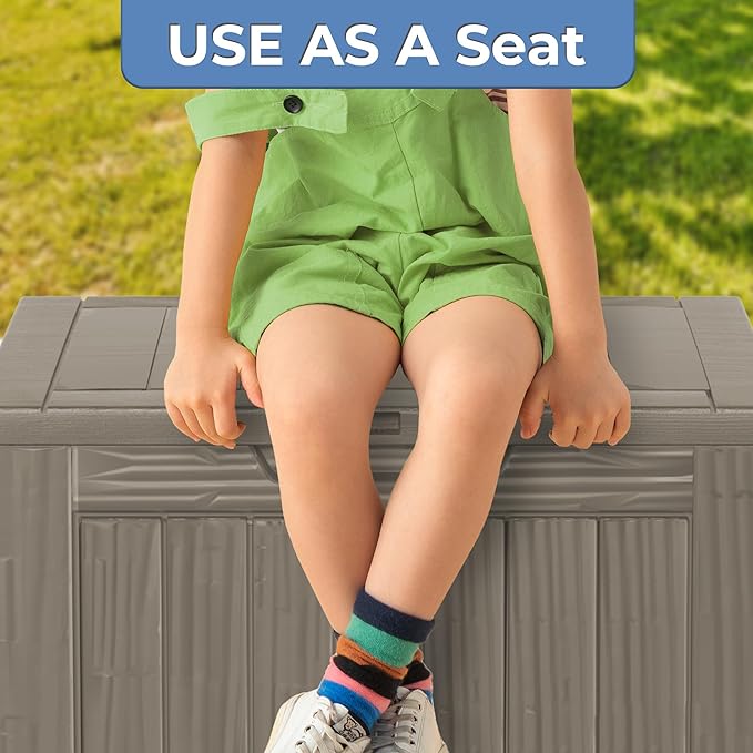 35 Gallon Lockable Resin Deck Box, Waterproof & UV-Resistant Outdoor Storage Box for Outdoor Cushion Storage, Garden Tools & Pool Accessories Storage, Gray