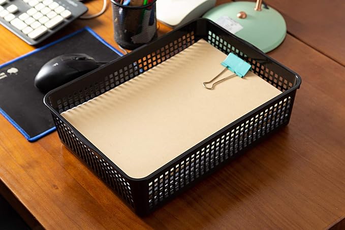 A4 Size Plastic Paper Storage Trays,Desktop File Organizer Baskets,6-Packs (Black)
