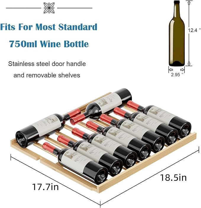 Antarctic Star 24 Inch Wine Fridge, 52 Bottle Wine Cooler Refrigerator. 39-64°F Dual Zone Wine Refrigerator Glass Door, Built in or Freestanding Under Counter Fridge for Home Bar Office