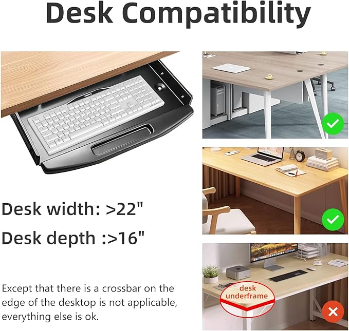 Solid Steel Under Desk Keyboard Tray Slide Out with 360° Rotating Mouse Platform,Keyboard Shelf Sliding,Under Desk Mounted Keyboard Holder,Under Desk Keyboard Drawer 28"Lx10"W