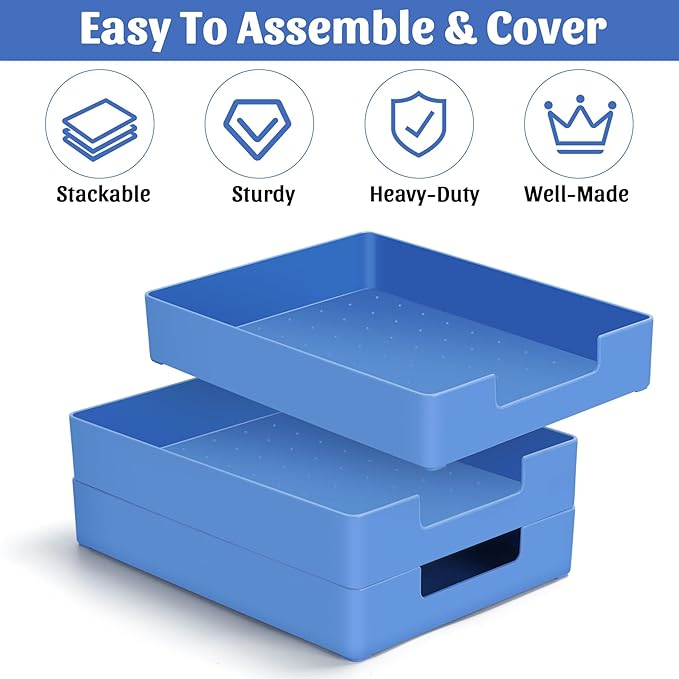 Letter-Size Tray Desk Letter Tray Paper Tray, Sturdy Heavy-Duty Plastic Printer Paper Tray, Single-Tier Stackable File Storage Organizer for Office Home (1, Blue)