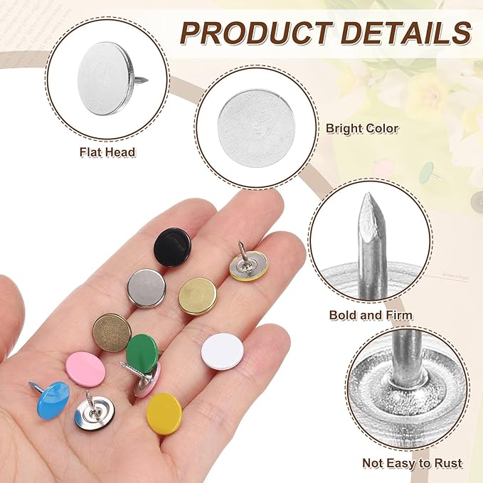 uxcell 150Pcs Upholstery Tacks, 11mmx10mm Flat Head Thumb Tack Decorative Furniture Nails Push Pins for Furniture Sofa Headboards, Silver