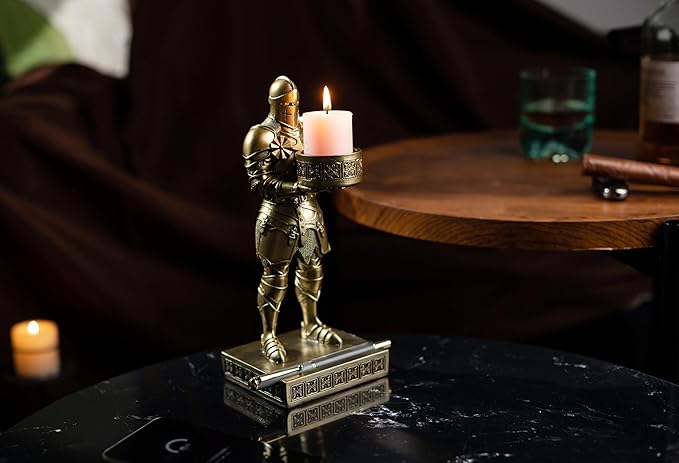 King's Guard Standup Knight Candlestick Holders Resin TeaLight Holder Warrior Mobile Phone Stand Pen Holder Candle Holder for Restaurant, Altar, Home Table(Bronze)