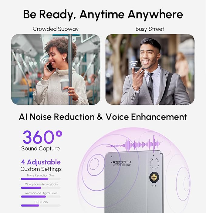 AI Voice Recorder, App Control, Transcribe & Summarize with 71 Pro Templates, Deep AI Analysis, Record Anytime Anywhere for Meetings, Work, Lectures, 112 Languages,Grey
