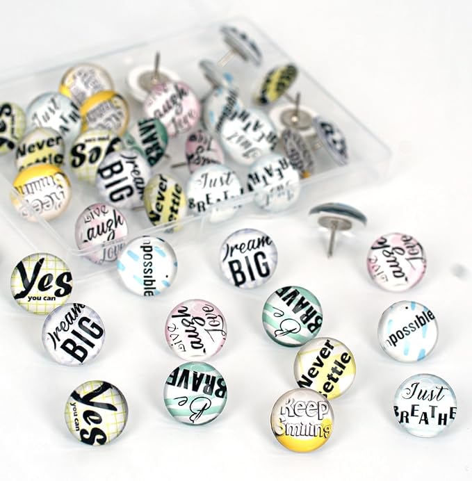 24Pcs Decorative Push Pins,Decorative Thumb Tacks for Bulletin Board, Cork Board Thumbtacks,Photos Wall Maps,Cute Thumbtack for Cubicle Decor,Classroom,Home and Office Decor(Motivational-Yes)