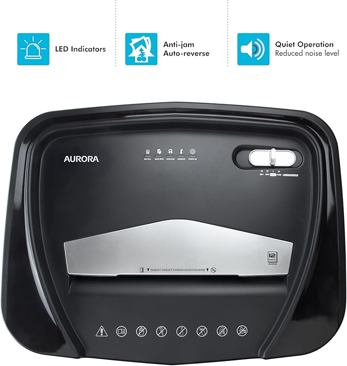 Aurora High-Security 12-Sheet Micro-Cut Paper/CD and Credit Card Shredder with 5 Gallon Pullout Basket / 60 Mins Running Time/Security Level P-4