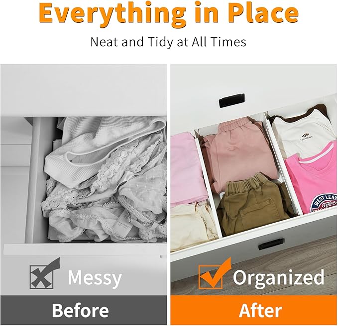 5 Pack Drawer Dividers 3.8" Slim Height Drawer Separators, Non-Slip Plastic Drawer Organizers Expandable 14.6"-25.6" for Shallow Drawers,Kitchen & Clothes Storage, Adjustable Office Drawer Divider